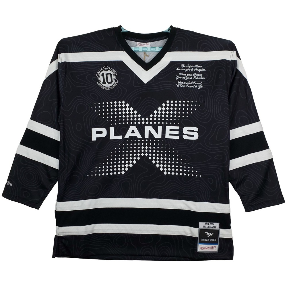 Paper Planes Mitchell & Ness XL XLarge Hockey Jersey Embroidery Logo Black NWT